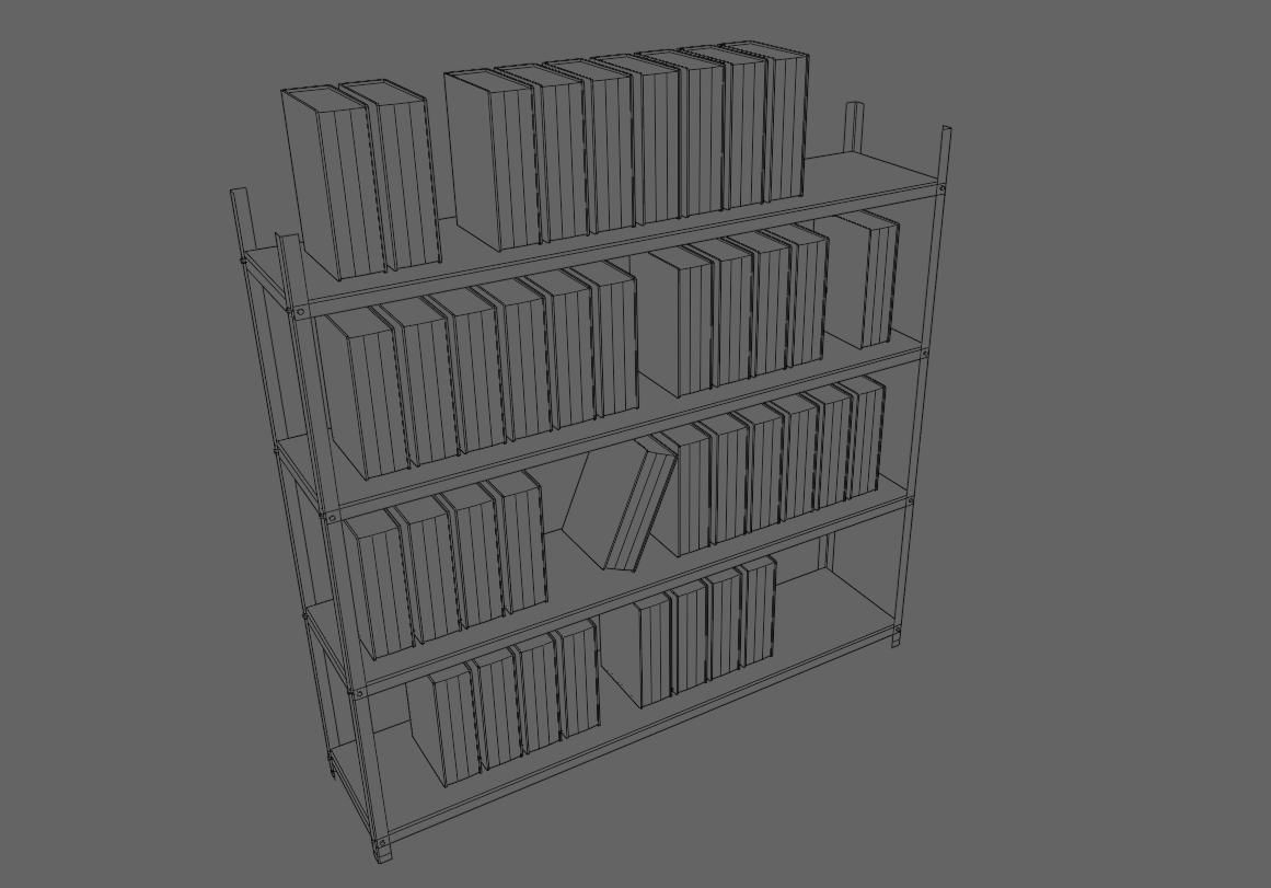 Metal Bookcase with Archives - Files - Books - Estante Low-poly 3D model_21
