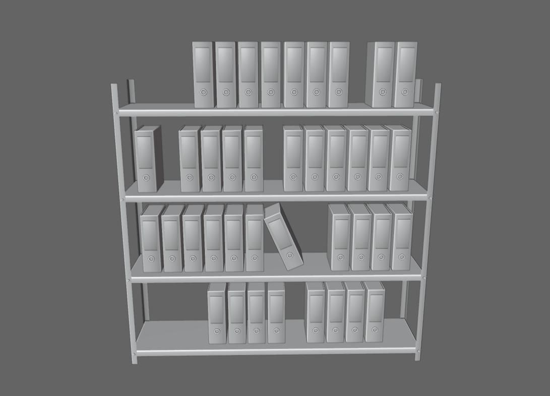 Metal Bookcase with Archives - Files - Books - Estante Low-poly 3D model_16