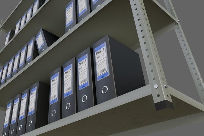 Metal Bookcase with Archives - Files - Books - Estante Low-poly 3D model 2
