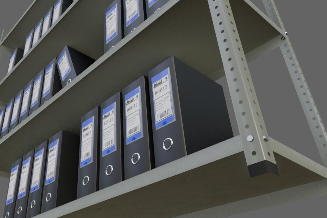 Metal Bookcase with Archives - Files - Books - Estante Low-poly 3D model_2
