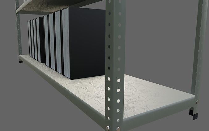 Metal Bookcase with Archives - Files - Books - Estante Low-poly 3D model 5