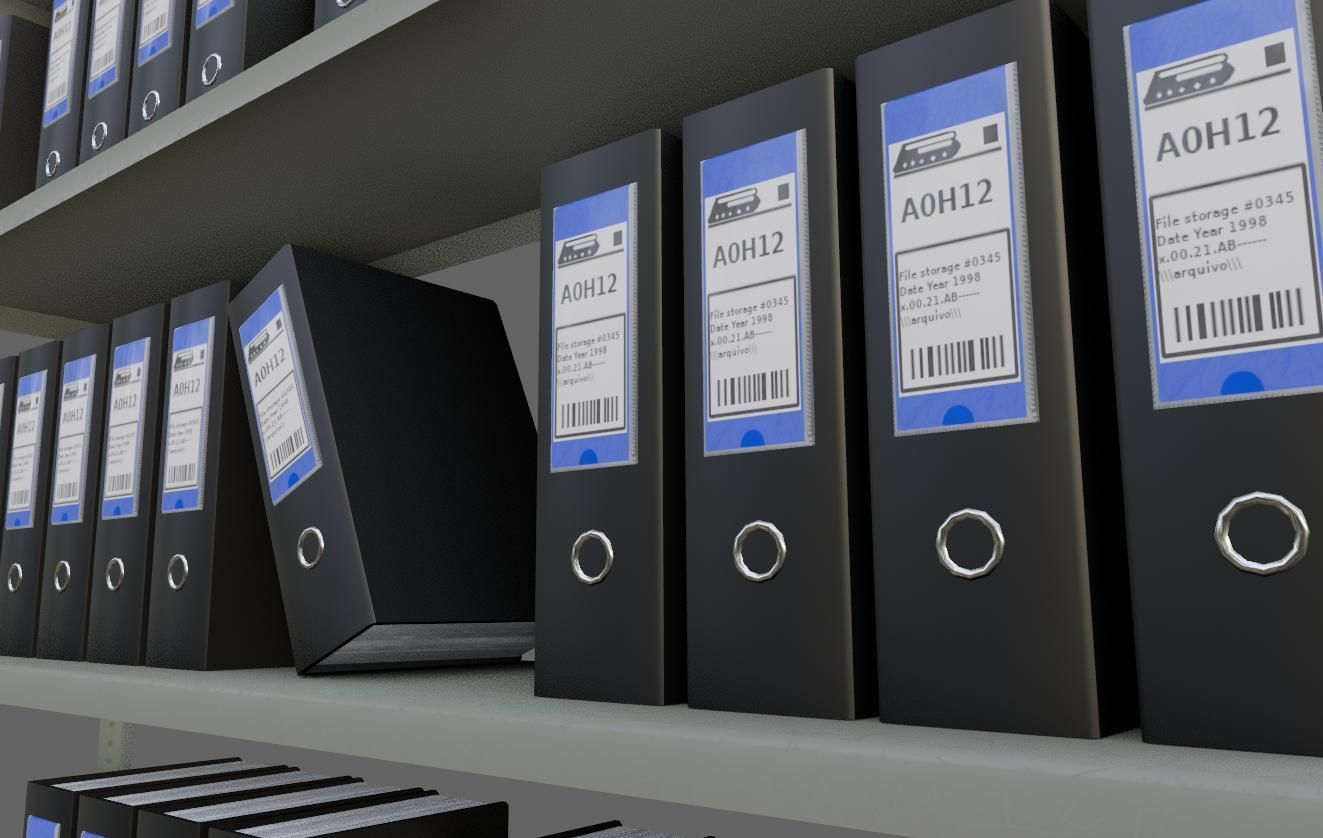 Metal Bookcase with Archives - Files - Books - Estante Low-poly 3D model_3