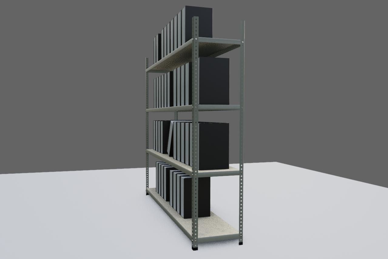 Metal Bookcase with Archives - Files - Books - Estante Low-poly 3D model_13