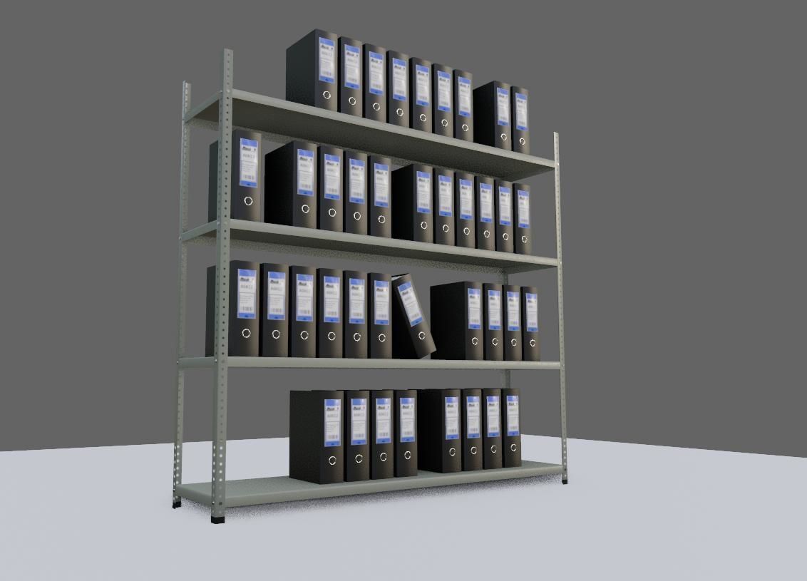 Metal Bookcase with Archives - Files - Books - Estante Low-poly 3D model_7