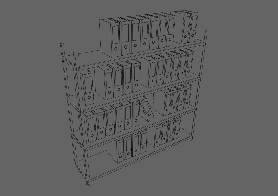 Metal Bookcase with Archives - Files - Books - Estante Low-poly 3D model_30