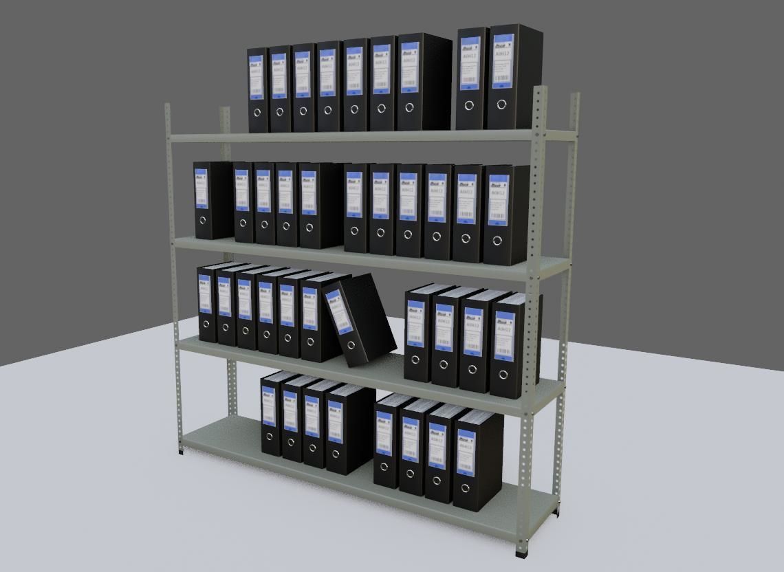 Metal Bookcase with Archives - Files - Books - Estante Low-poly 3D model_9