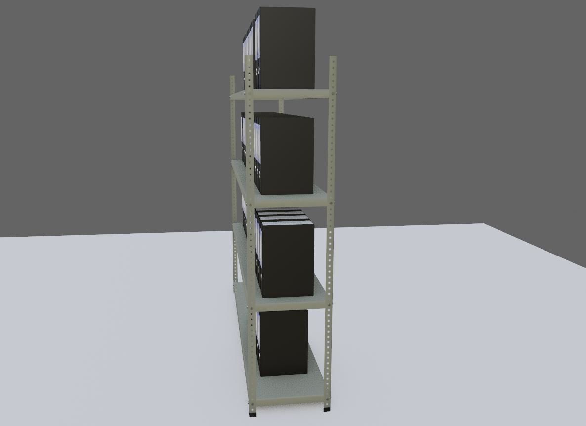 Metal Bookcase with Archives - Files - Books - Estante Low-poly 3D model_10