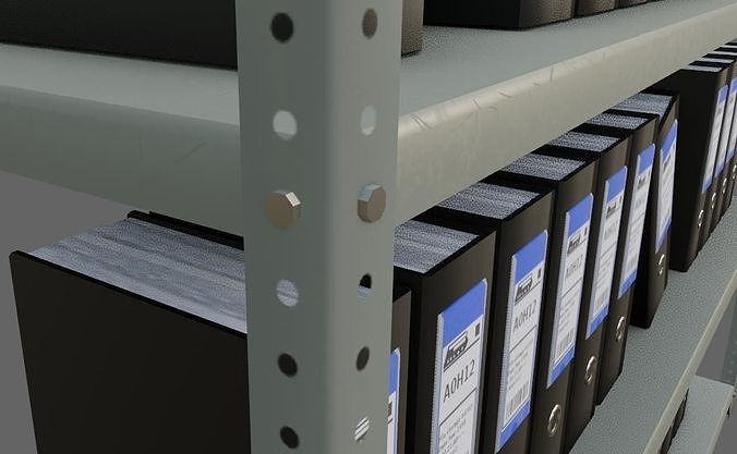 Metal Bookcase with Archives - Files - Books - Estante Low-poly 3D model 4
