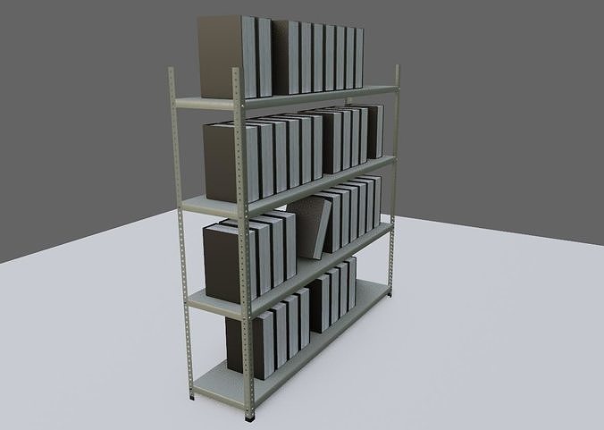 Metal Bookcase with Archives - Files - Books - Estante Low-poly 3D model 6