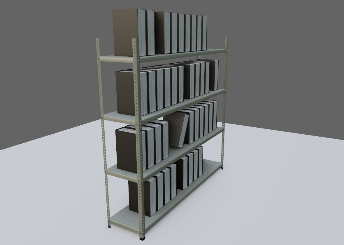 Metal Bookcase with Archives - Files - Books - Estante Low-poly 3D model_6