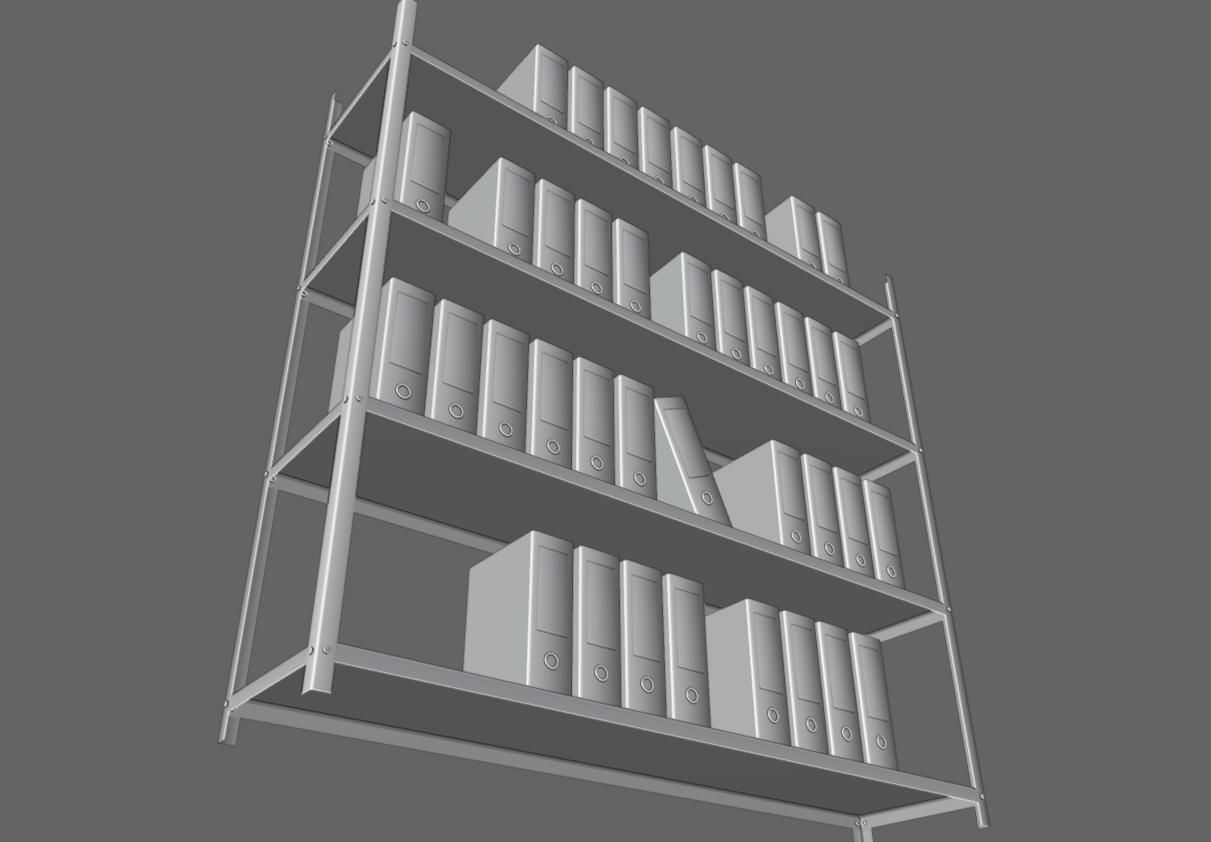 Metal Bookcase with Archives - Files - Books - Estante Low-poly 3D model_19