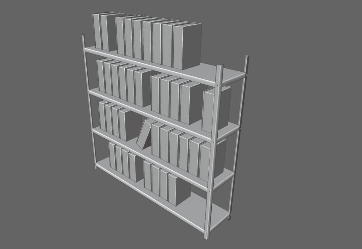 Metal Bookcase with Archives - Files - Books - Estante Low-poly 3D model_18