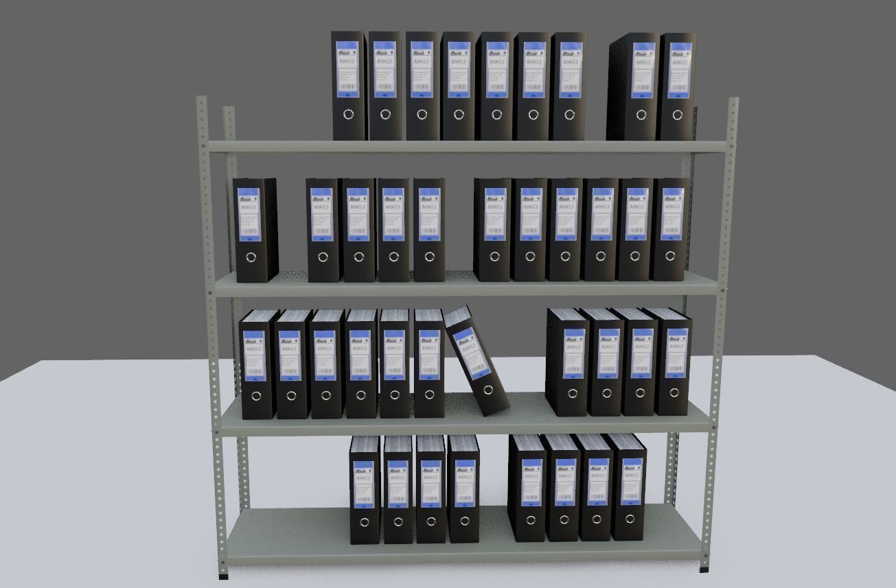 Metal Bookcase with Archives - Files - Books - Estante Low-poly 3D model_8