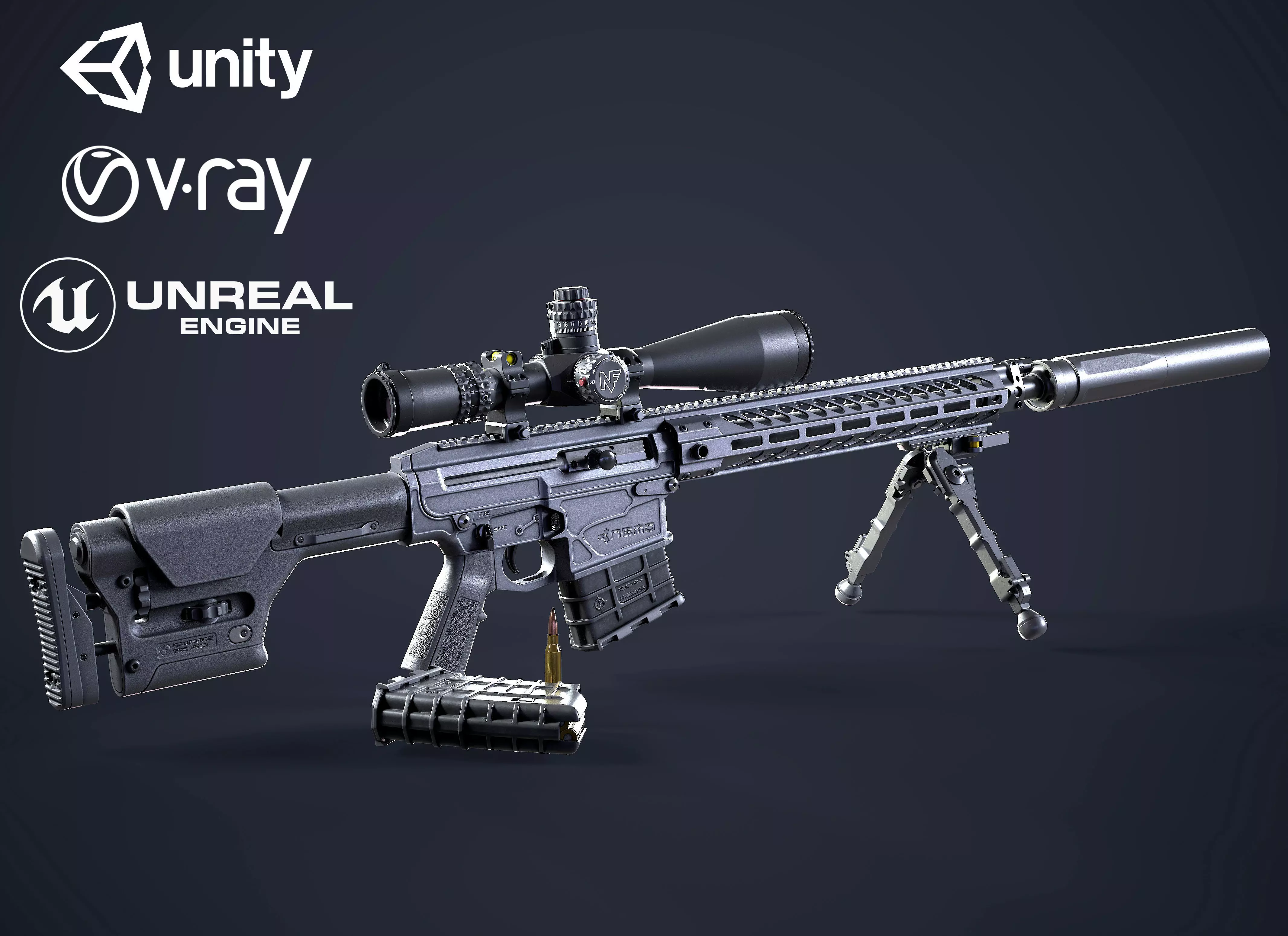 Sniper Rifle OMEN  300 WIN MAG Low-poly 3D model_0