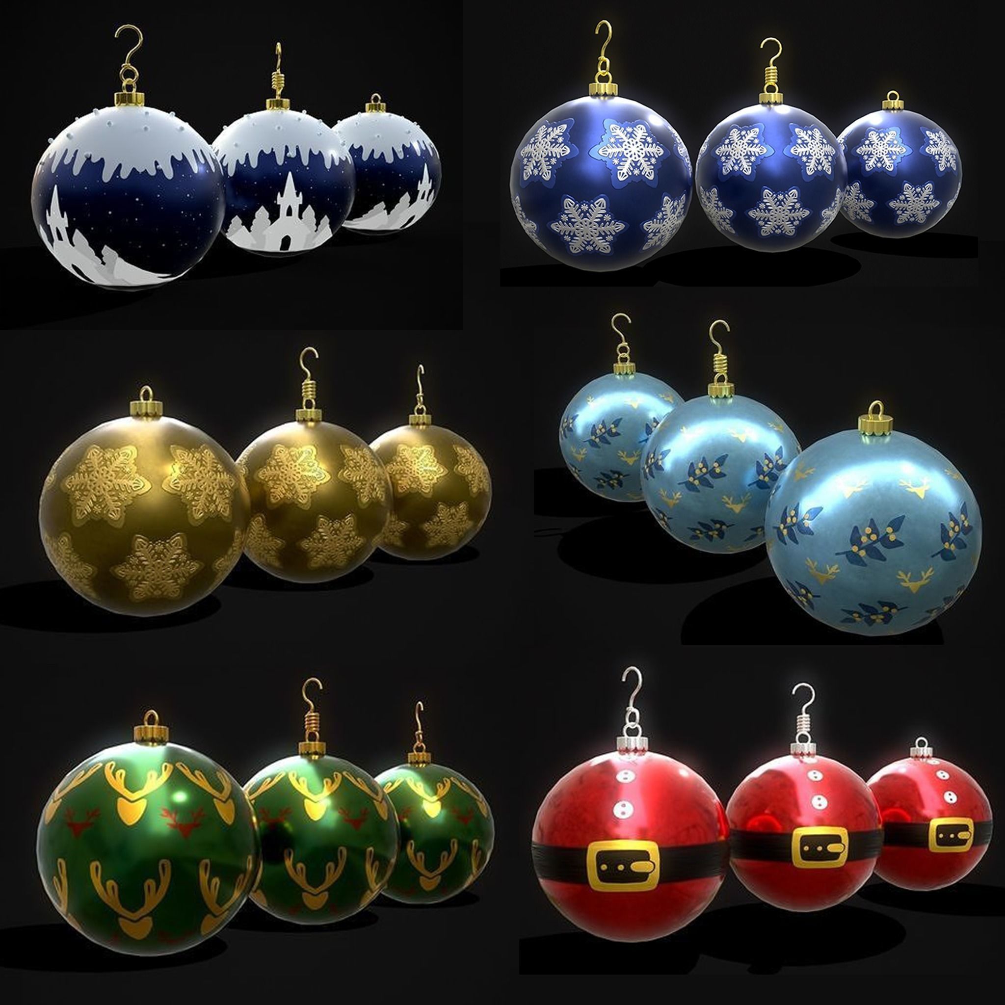 Christmas Six Decorative Balls  3D Model Collection_60