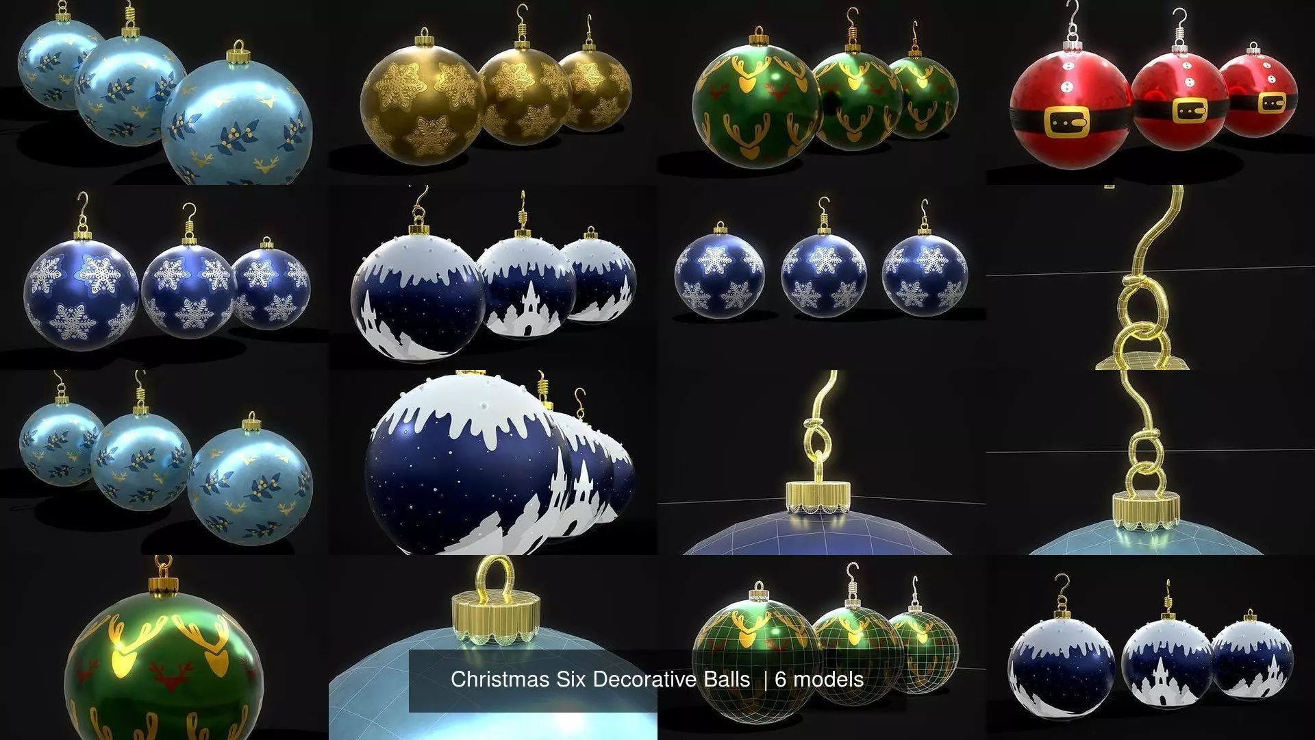 Christmas Six Decorative Balls  3D Model Collection_7
