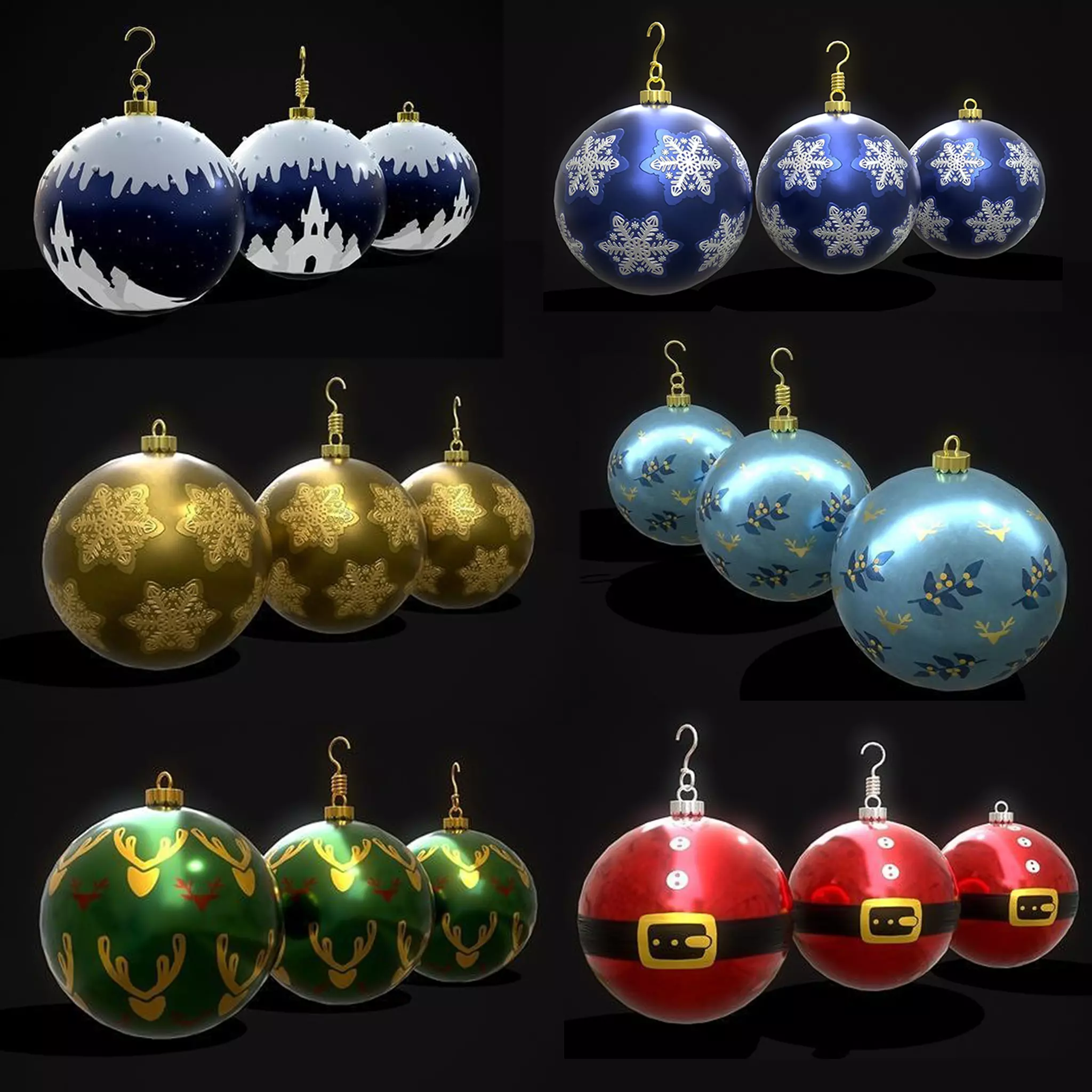 Christmas Six Decorative Balls  3D Model Collection_0