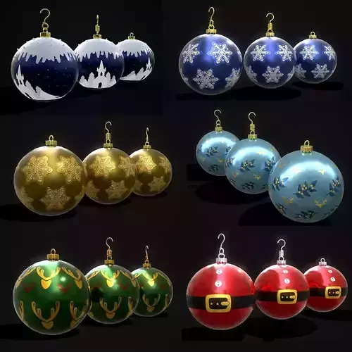 Christmas Six Decorative Balls  3D Model Collection