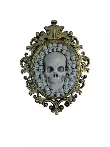 Wall Ornament - vintage frame relief with human skulls