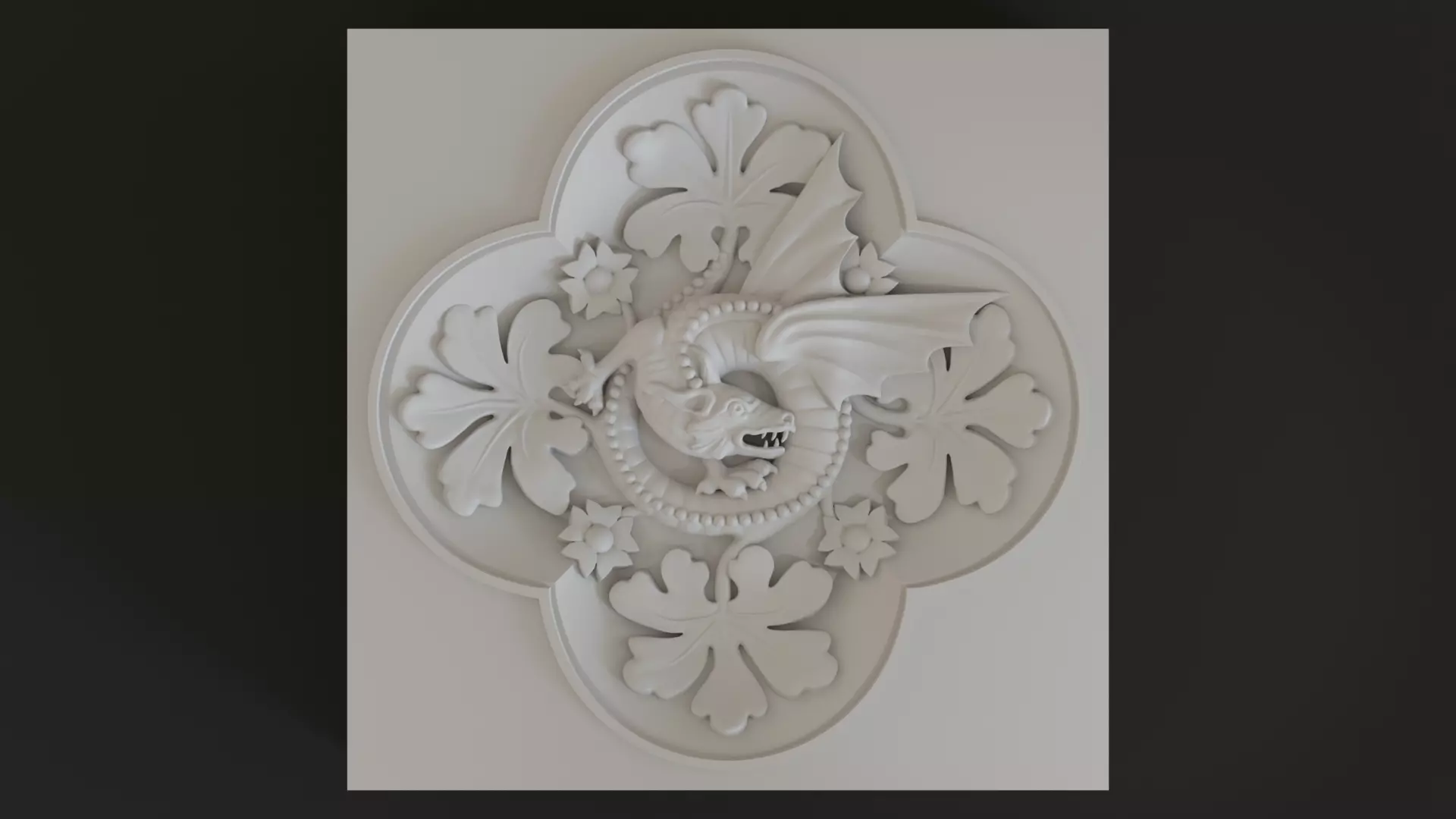 Decoration with framed dragon and leaves 3D model_0