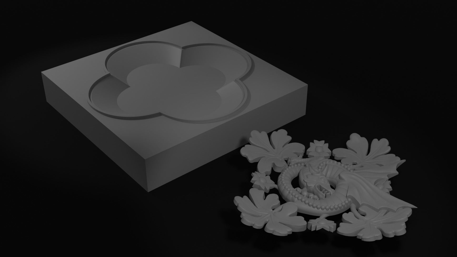 Decoration with framed dragon and leaves 3D model_6