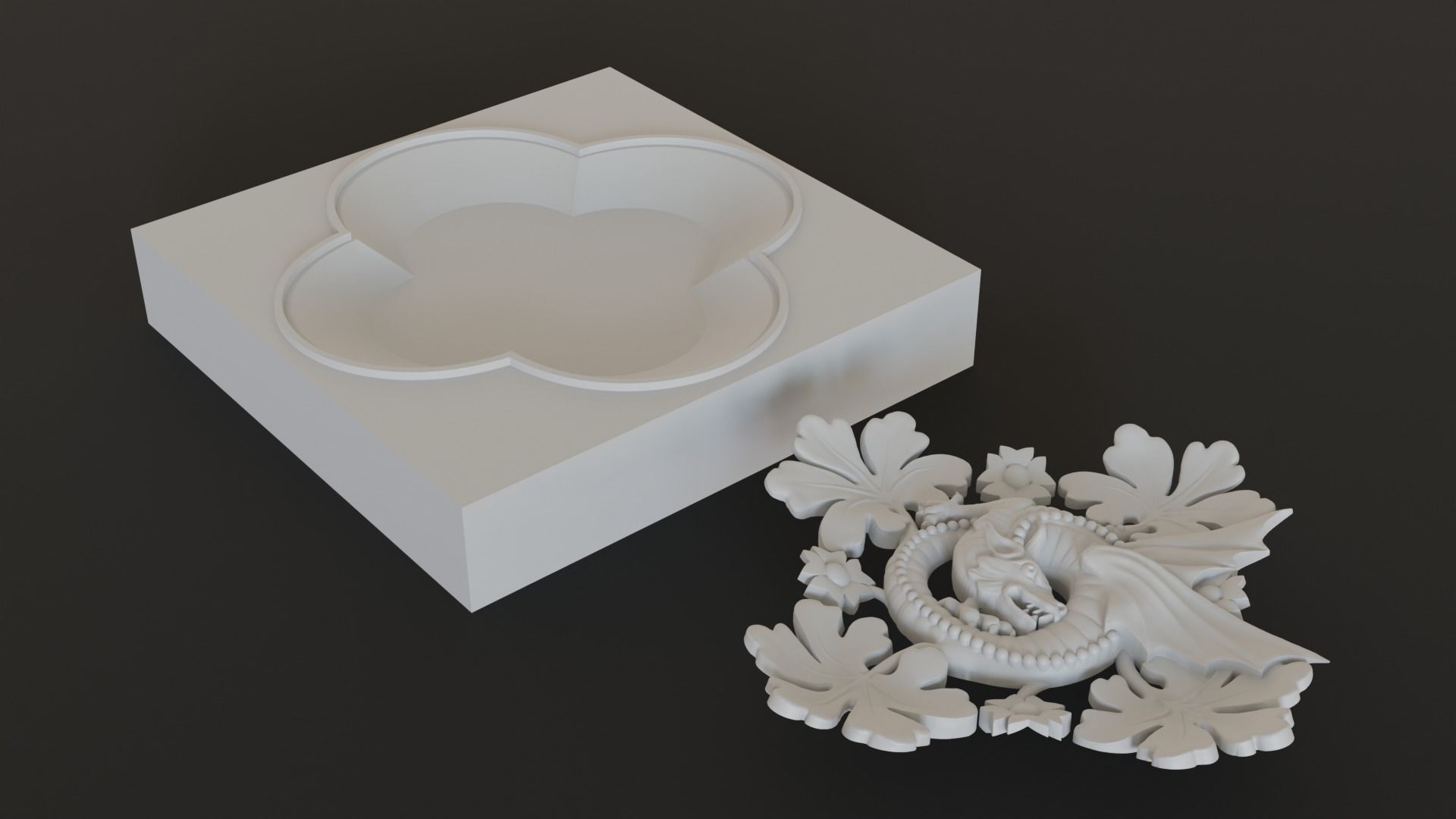 Decoration with framed dragon and leaves 3D model_5