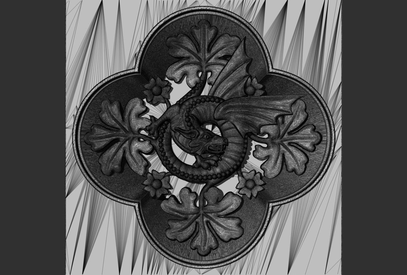 Decoration with framed dragon and leaves 3D model_10