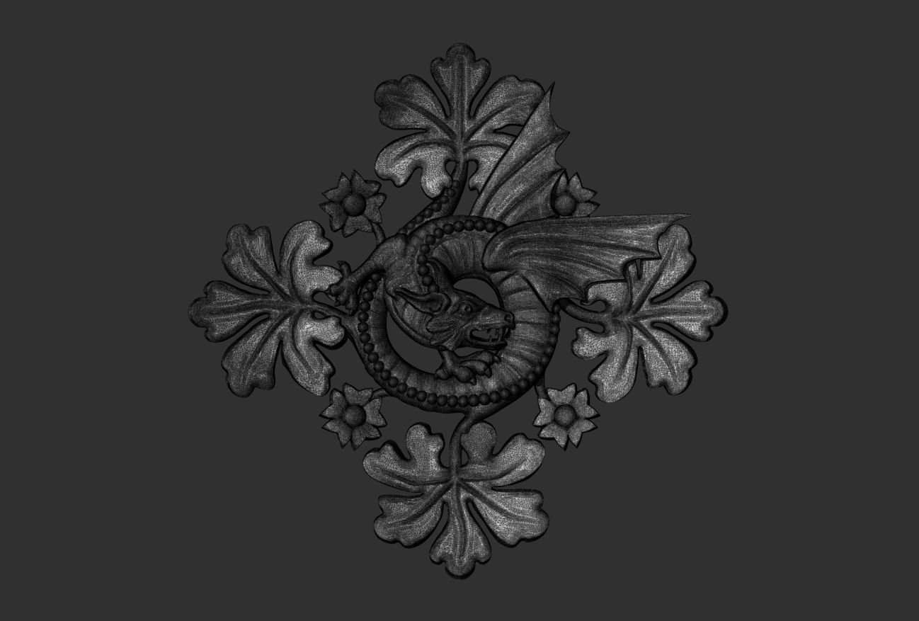 Decoration with framed dragon and leaves 3D model_14