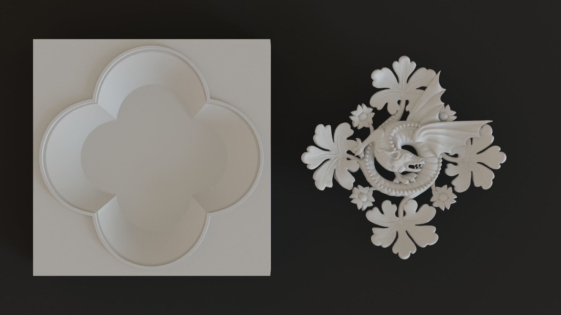 Decoration with framed dragon and leaves 3D model_4