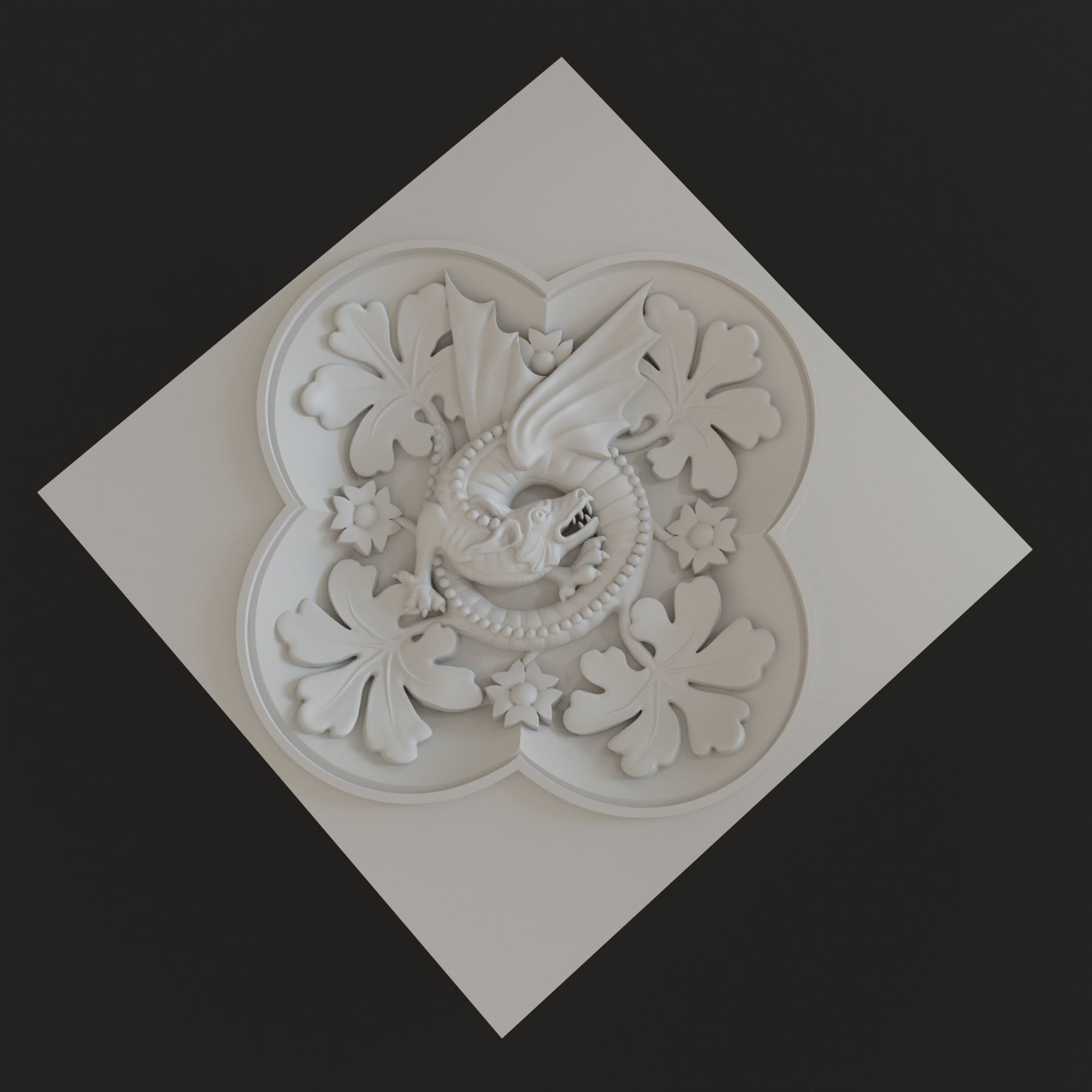 Decoration with framed dragon and leaves 3D model_2