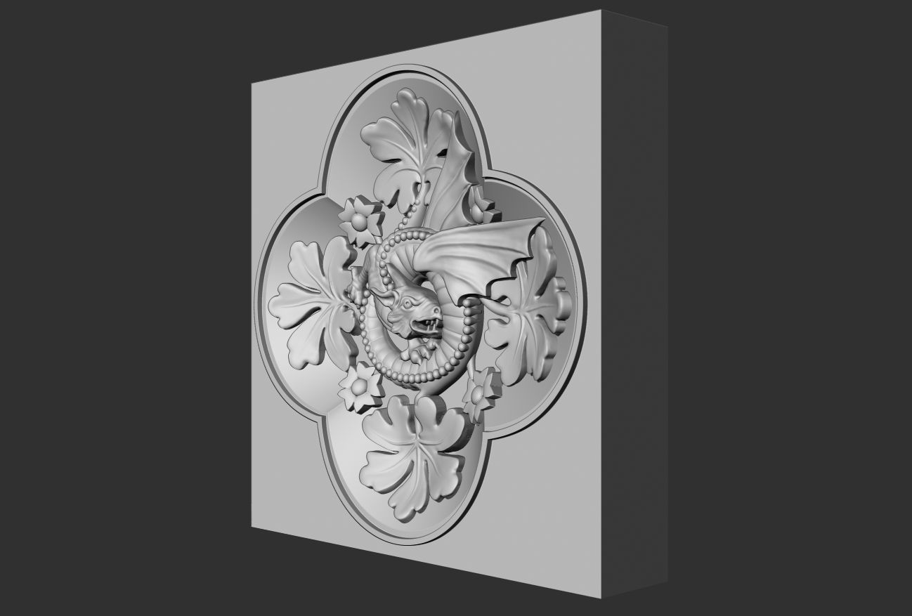 Decoration with framed dragon and leaves 3D model_8