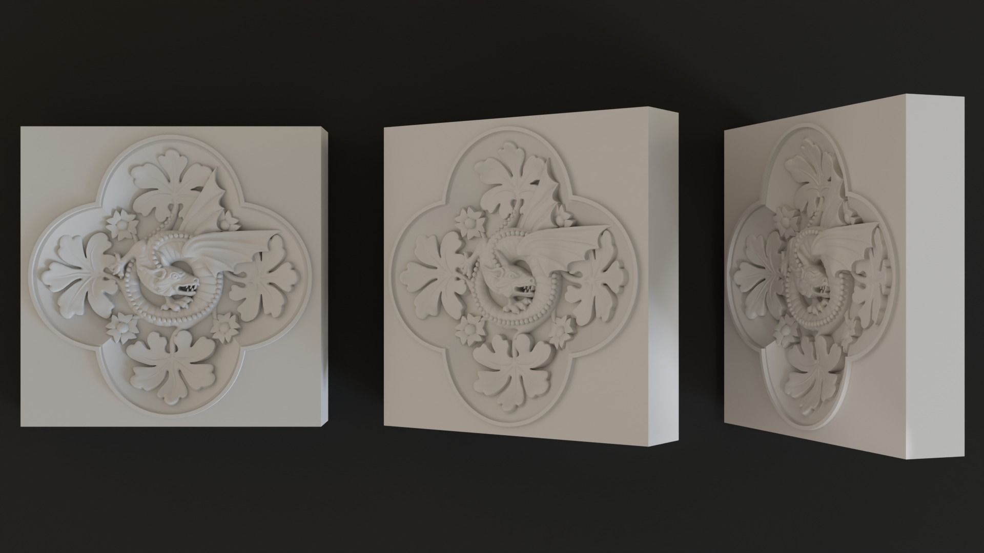 Decoration with framed dragon and leaves 3D model_3