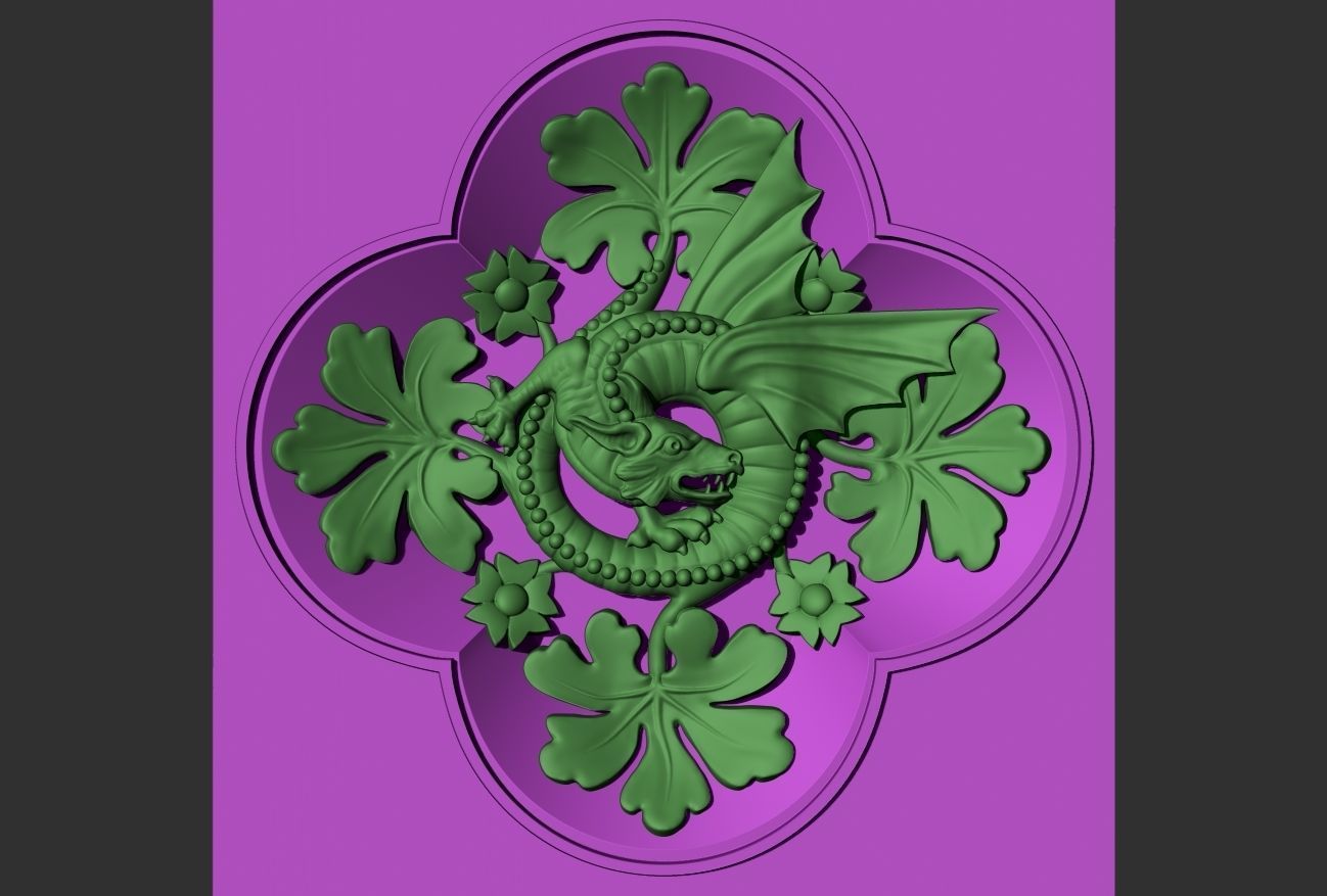 Decoration with framed dragon and leaves 3D model_9