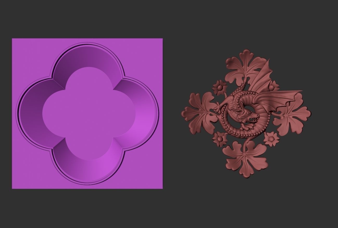 Decoration with framed dragon and leaves 3D model_18