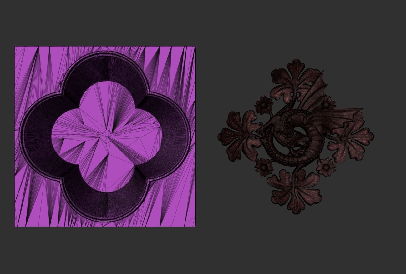 Decoration with framed dragon and leaves 3D model_17