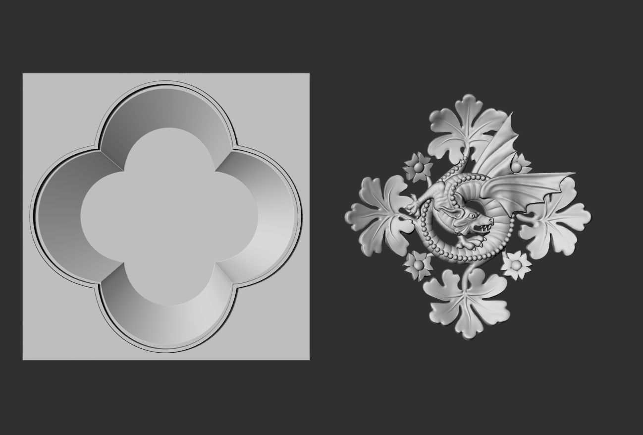 Decoration with framed dragon and leaves 3D model_16