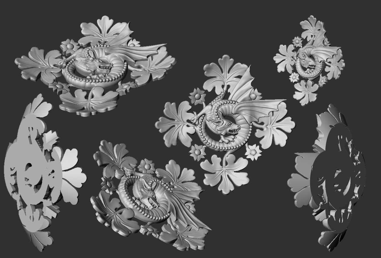 Decoration with framed dragon and leaves 3D model_12