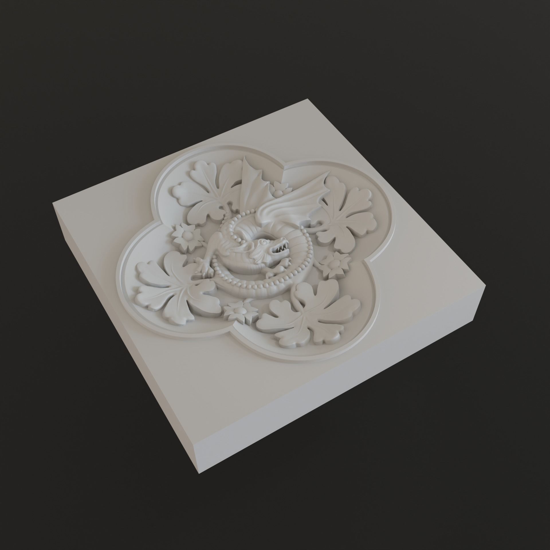 Decoration with framed dragon and leaves 3D model_1