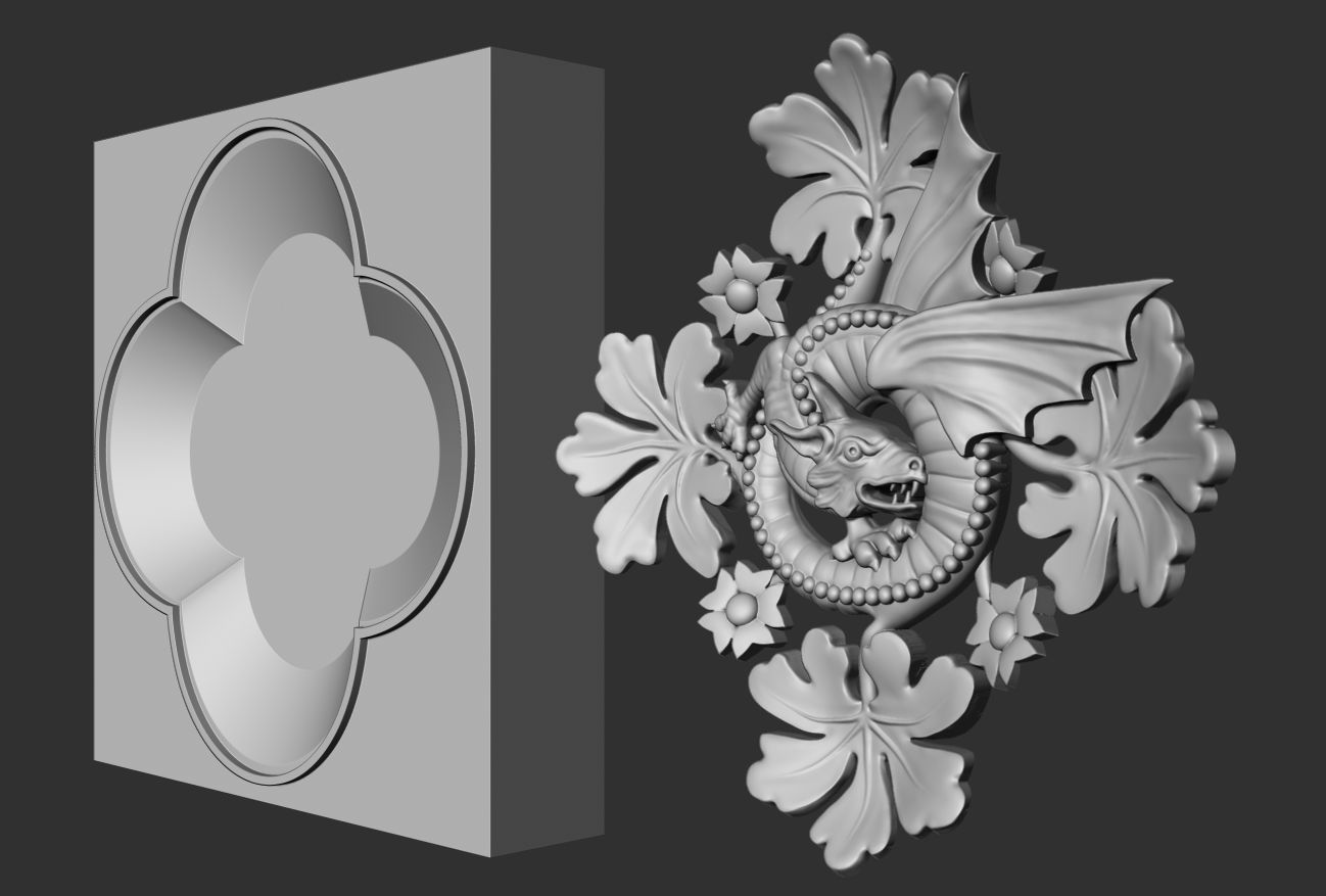 Decoration with framed dragon and leaves 3D model_19