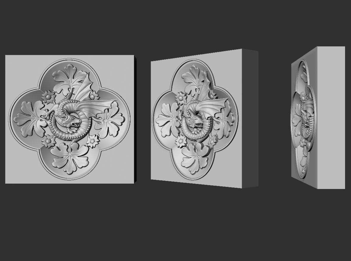 Decoration with framed dragon and leaves 3D model_11