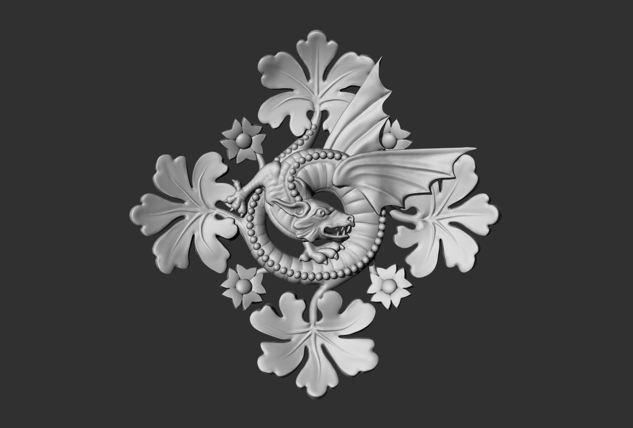 Decoration with framed dragon and leaves 3D model_13