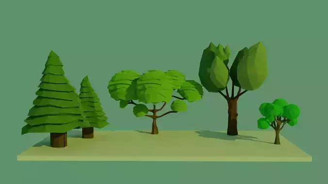 Pack x5 LowPoly Forest tree 