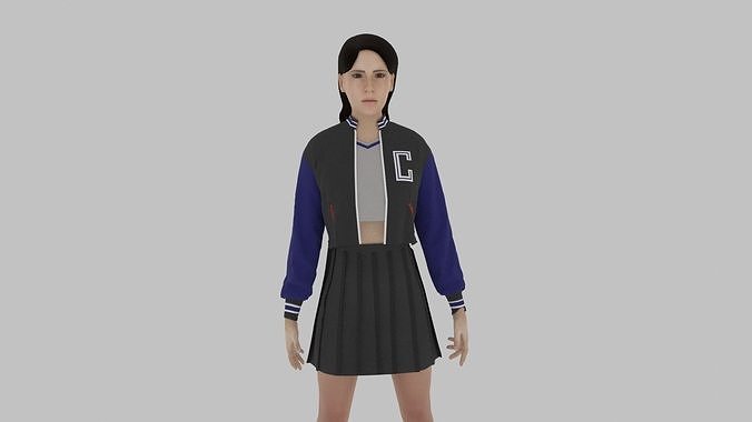 Varsity Woman Low-poly 3D model