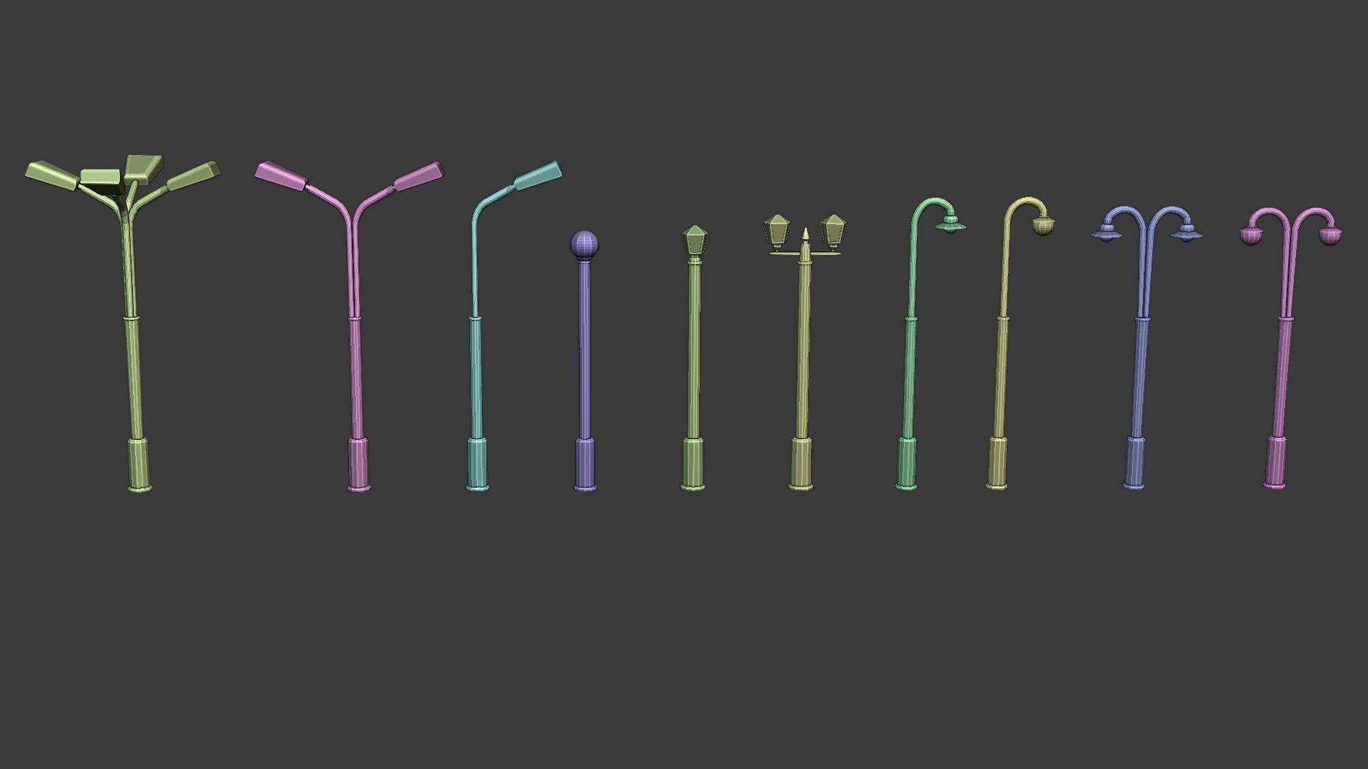 Low Poly Street Lights Low-poly 3D model_5