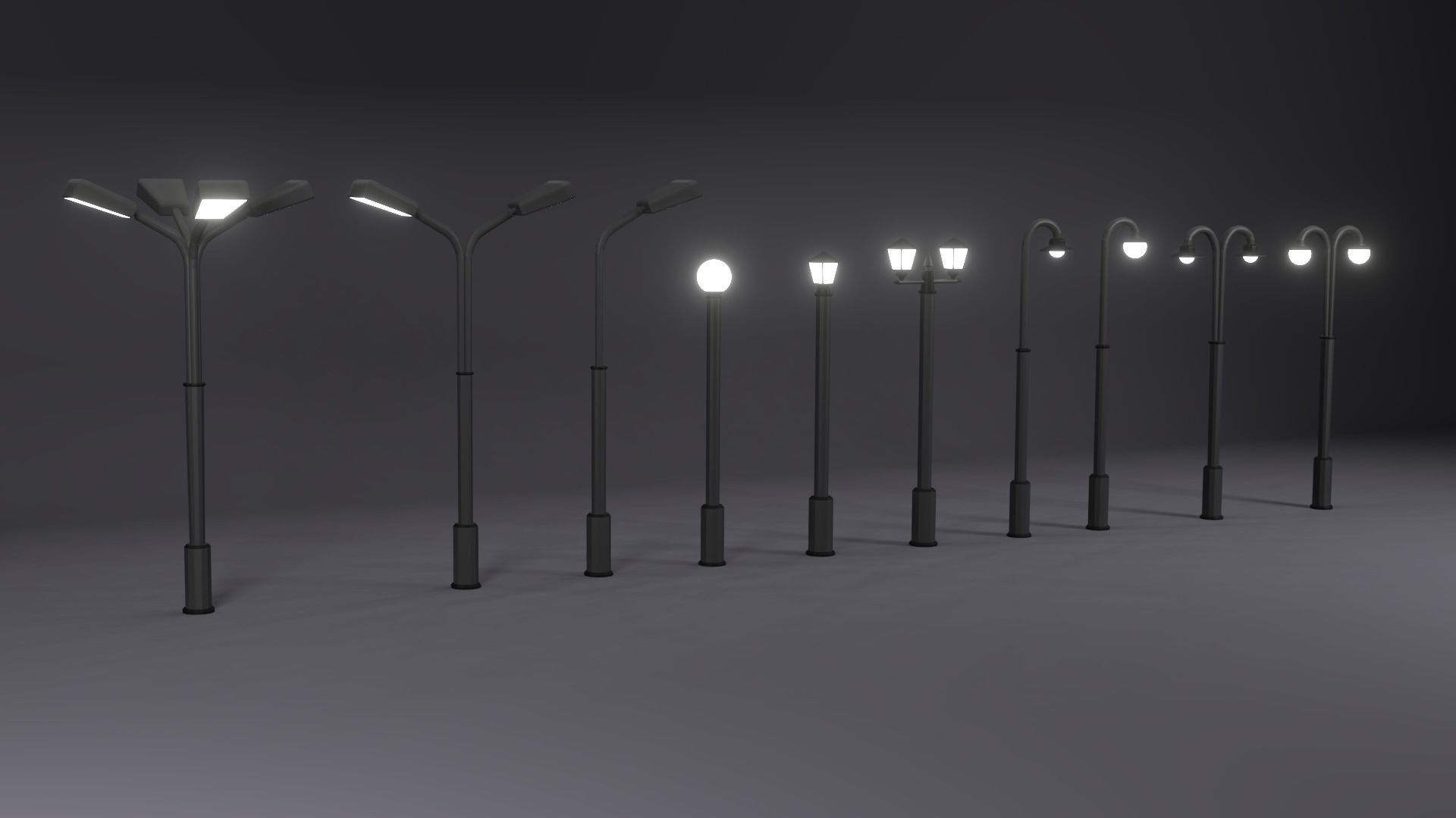 Low Poly Street Lights Low-poly 3D model_4