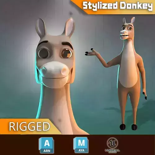 Stylized Male Donkey Rigged Low-poly 3D model