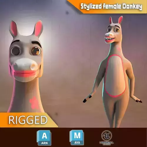 Stylized Female Donkey Rigged Low-poly 3D model
