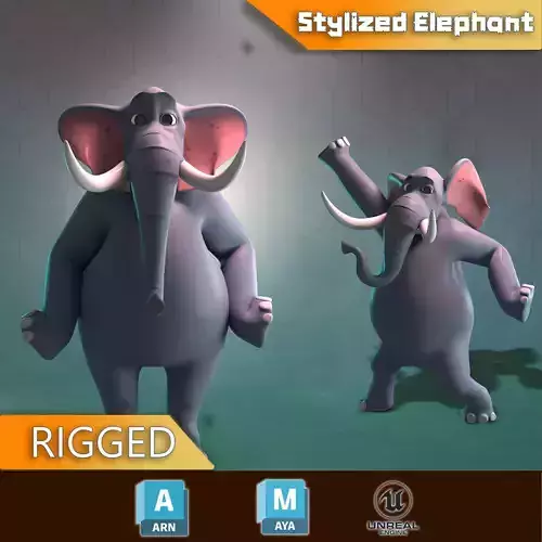 Stylized Elephant Rigged Low-poly 3D model
