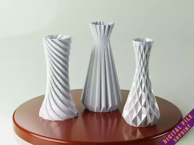 Set 3 Digital STL file 3D Printed Vase - Pot planters 3D print model