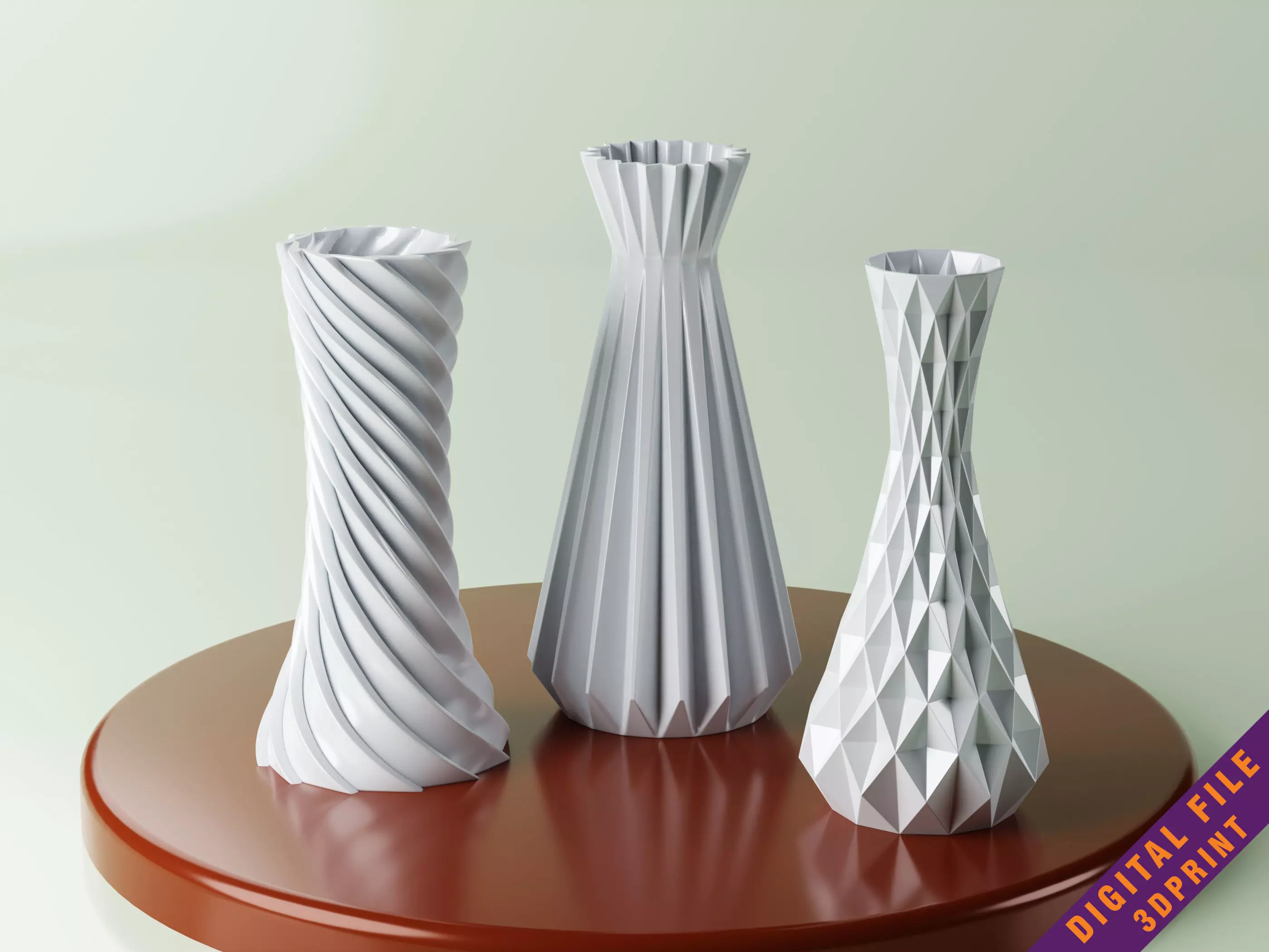 Set 3 Digital STL file 3D Printed Vase - Pot planters 3D print model_0
